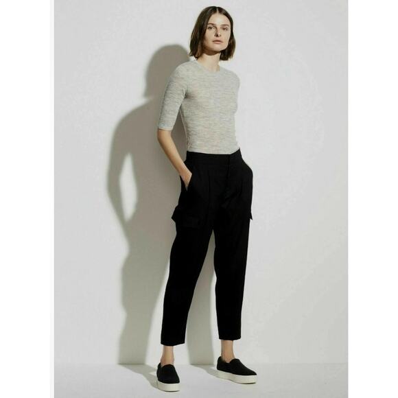 Vince Linen High Waisted Cropped Cargo Pants Black S - Picture 1 of 8